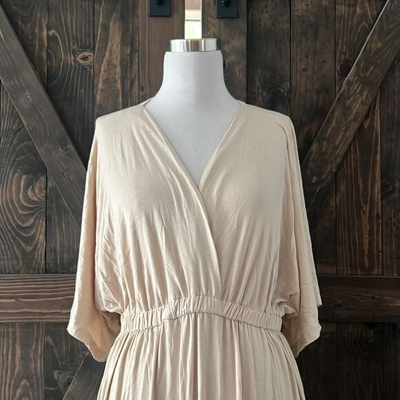 NWT Boho V Neck Short Sleeve Batwing Style Casual Loose High Waist Beach Dress - Picture 4 of 14